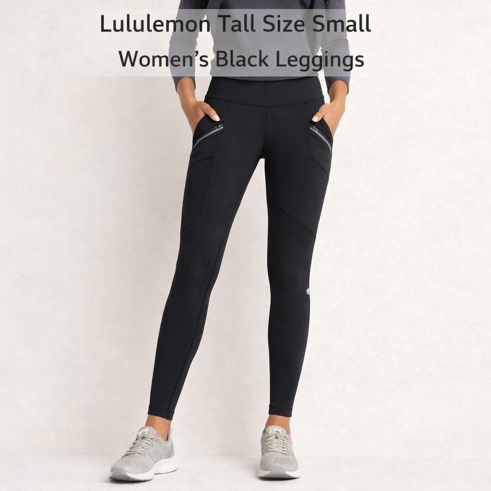 Lululemon Black High Rise Quilted Knee Leggings Zipper Pockets Tall‎ Size Small